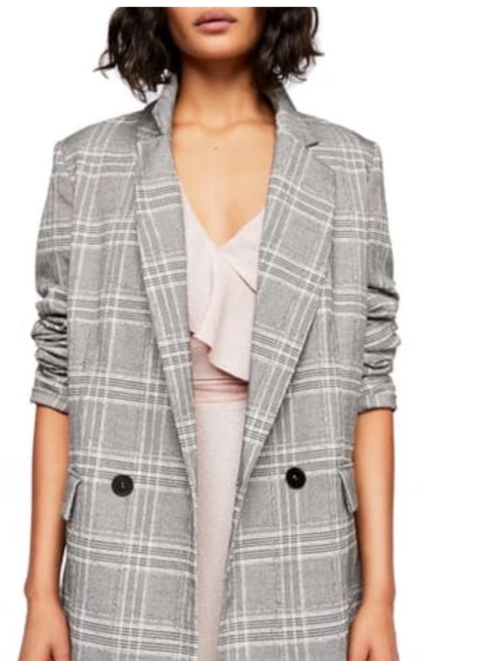 Free People Sporty Oversize Plaid Blazer In Black Combo Size XS
